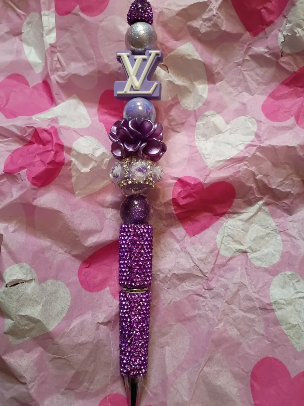 Luxury-Inspired Purple Crystal Beaded Ballpoint Pen